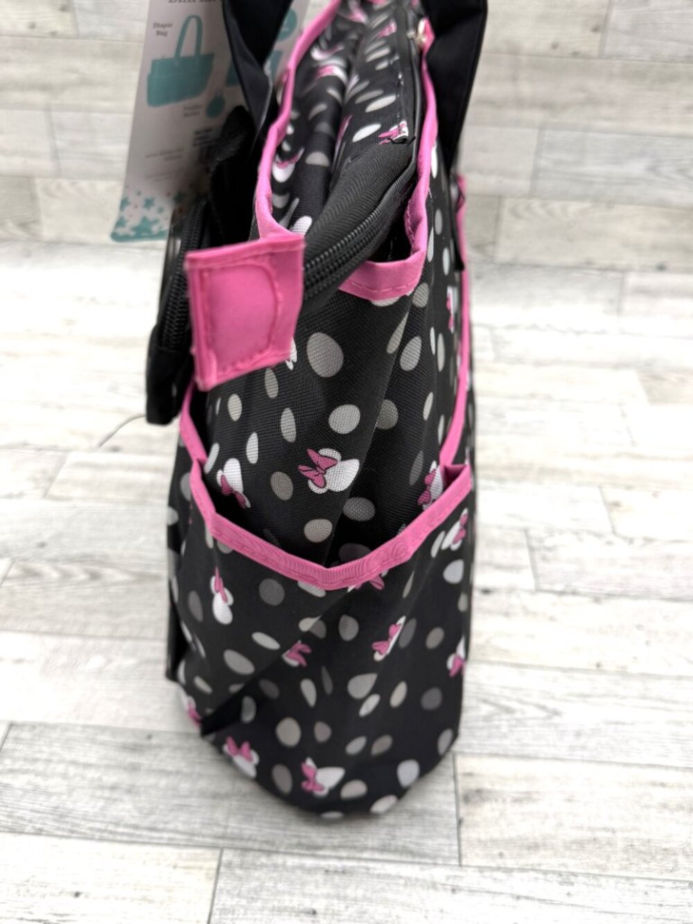 NWT Disney Baby Minnie Mouse Black Pink Gray & White 4-Piece Diaper Bag Gift Set - Picture 4 of 11
